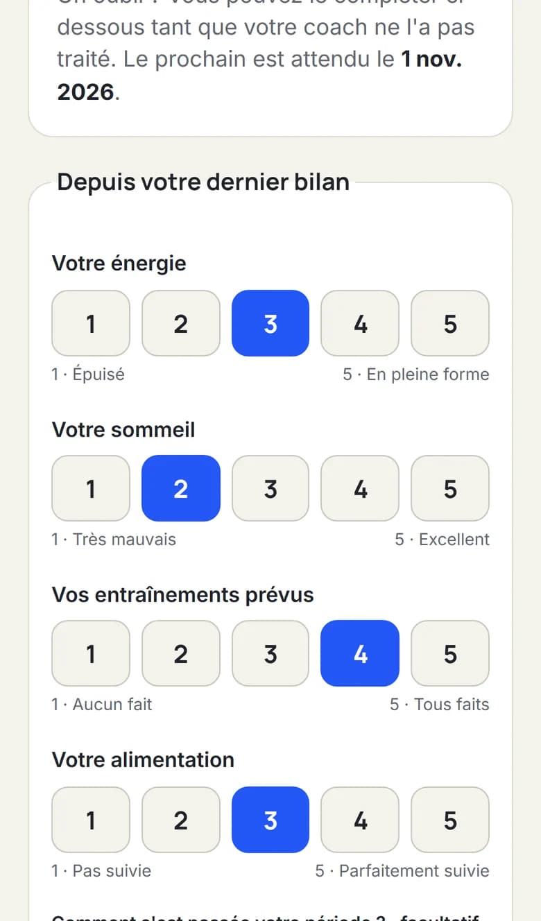 Le bilan rempli par l'élève sur son téléphone (exemple)